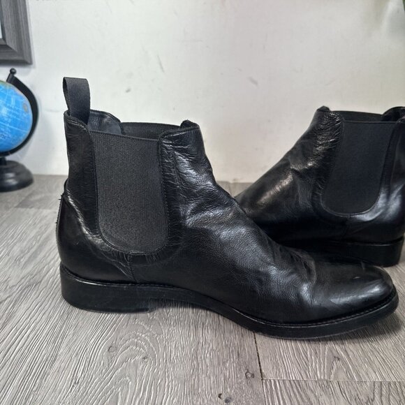 Frye Chelsea Boots Men 10.5 Black Leather  Ankle Pull On Shoes Made In Italy main image 4
